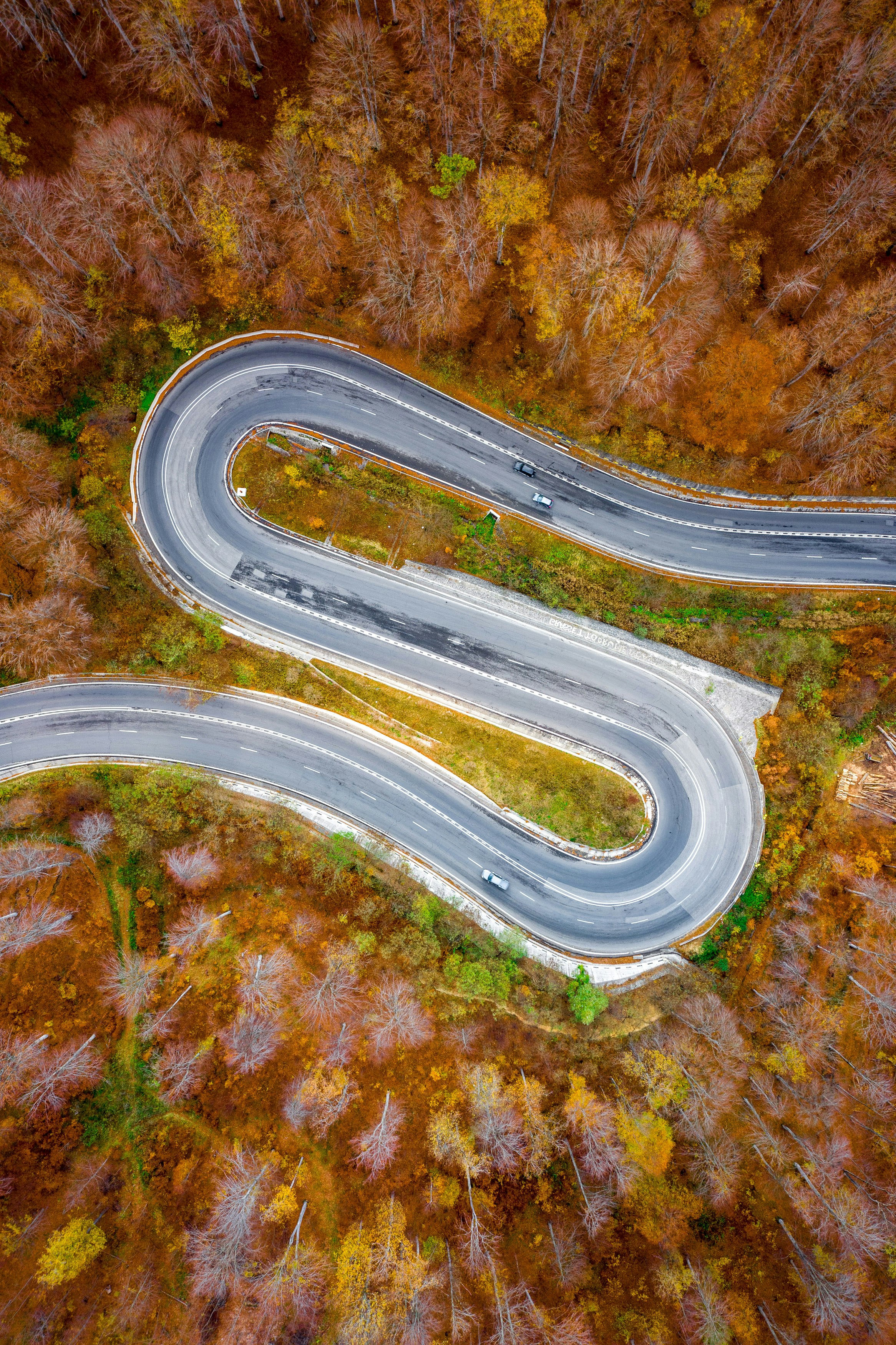 aerial view of gray asphalt road